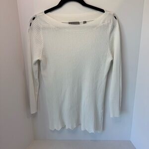 Evolution‎ by Cyrus White Ribbed Detail Sleeve Fitted Sweater Medium